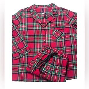 3X Plus Womens Flannel Pajamas Set Red Tartan Plaid Long Pants Button Top